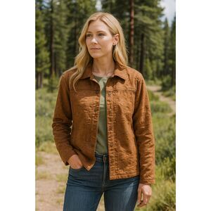 Woolrich Brown tan Embroidered Cowgirl Shacket Jacket Women's Medium Lightweight